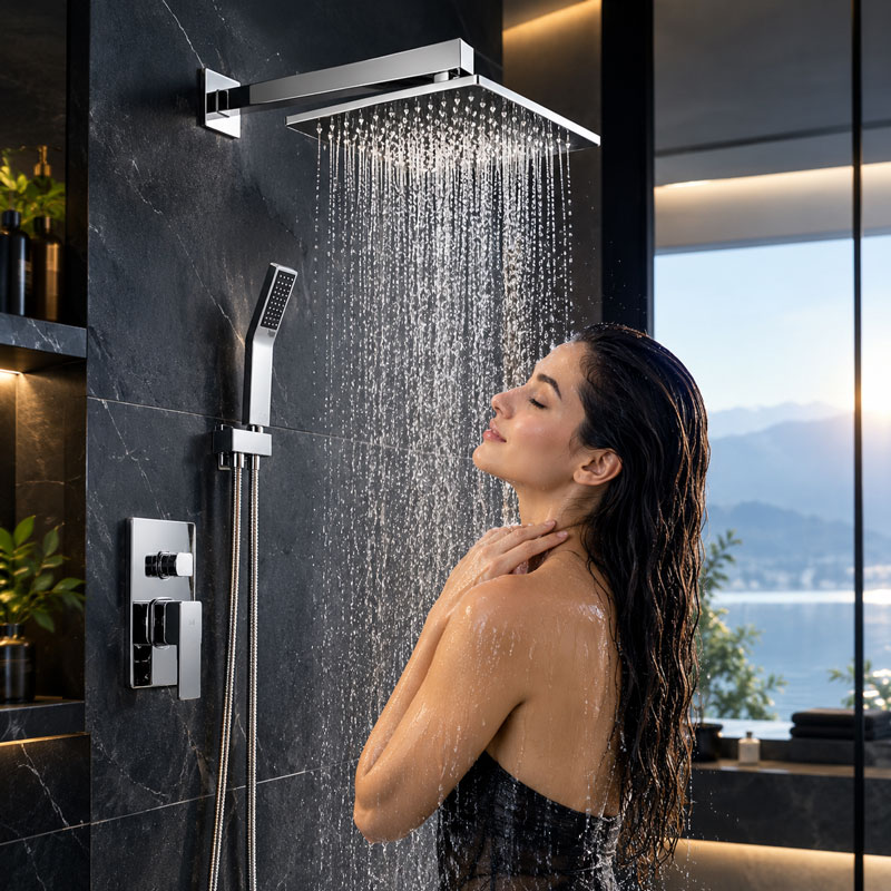 Luxury modern bathroom shower area with premium bath fittings
