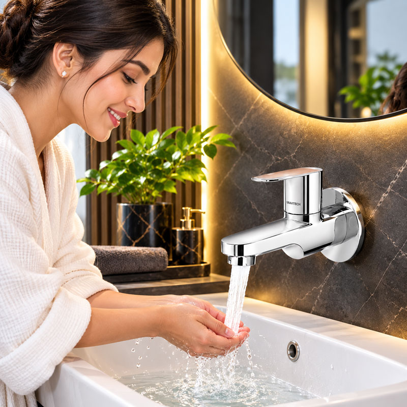 High-end modern bathroom suite with premium bathware fittings